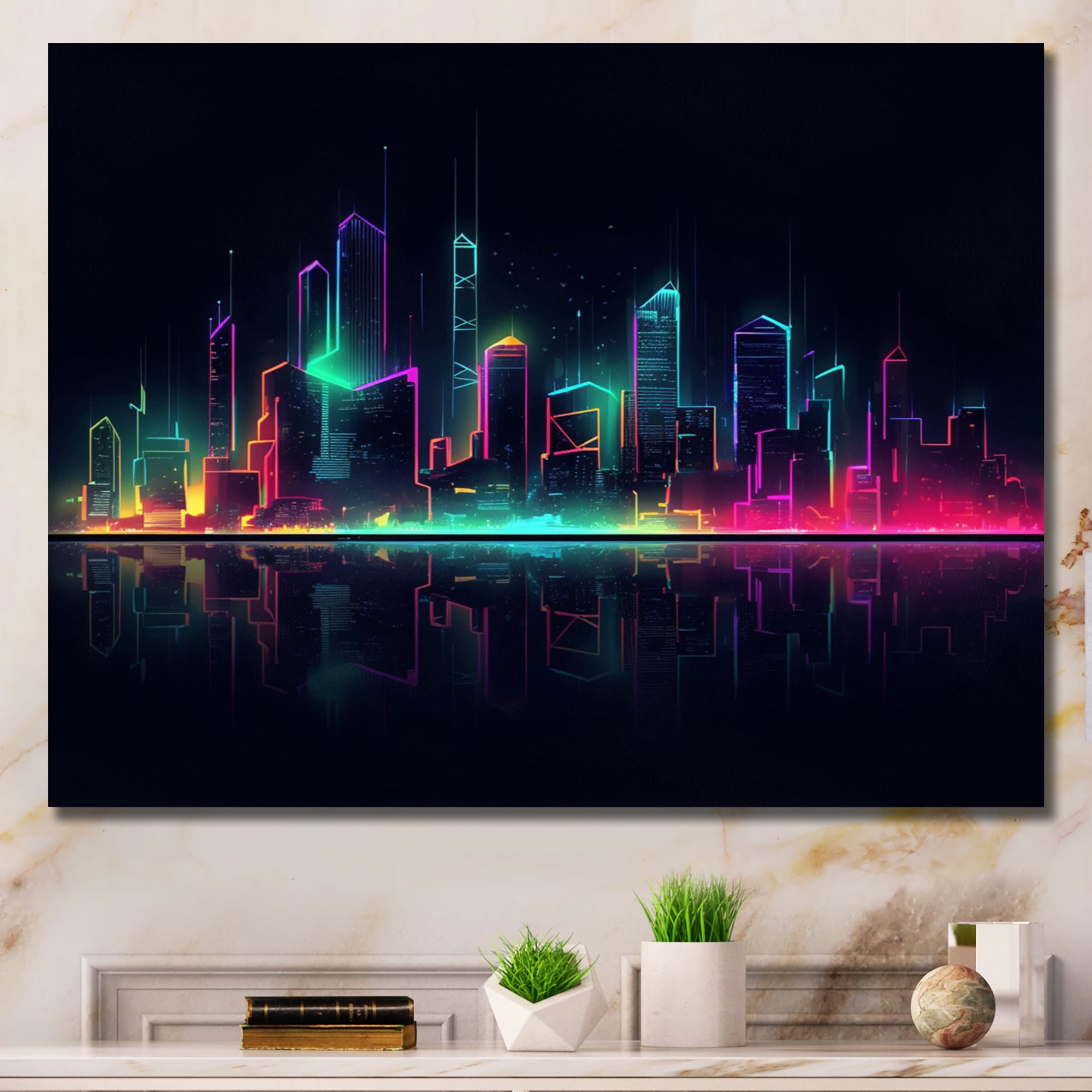 Designart "Pink And Green Cityscapes In Vivid Expression III" City Art ...