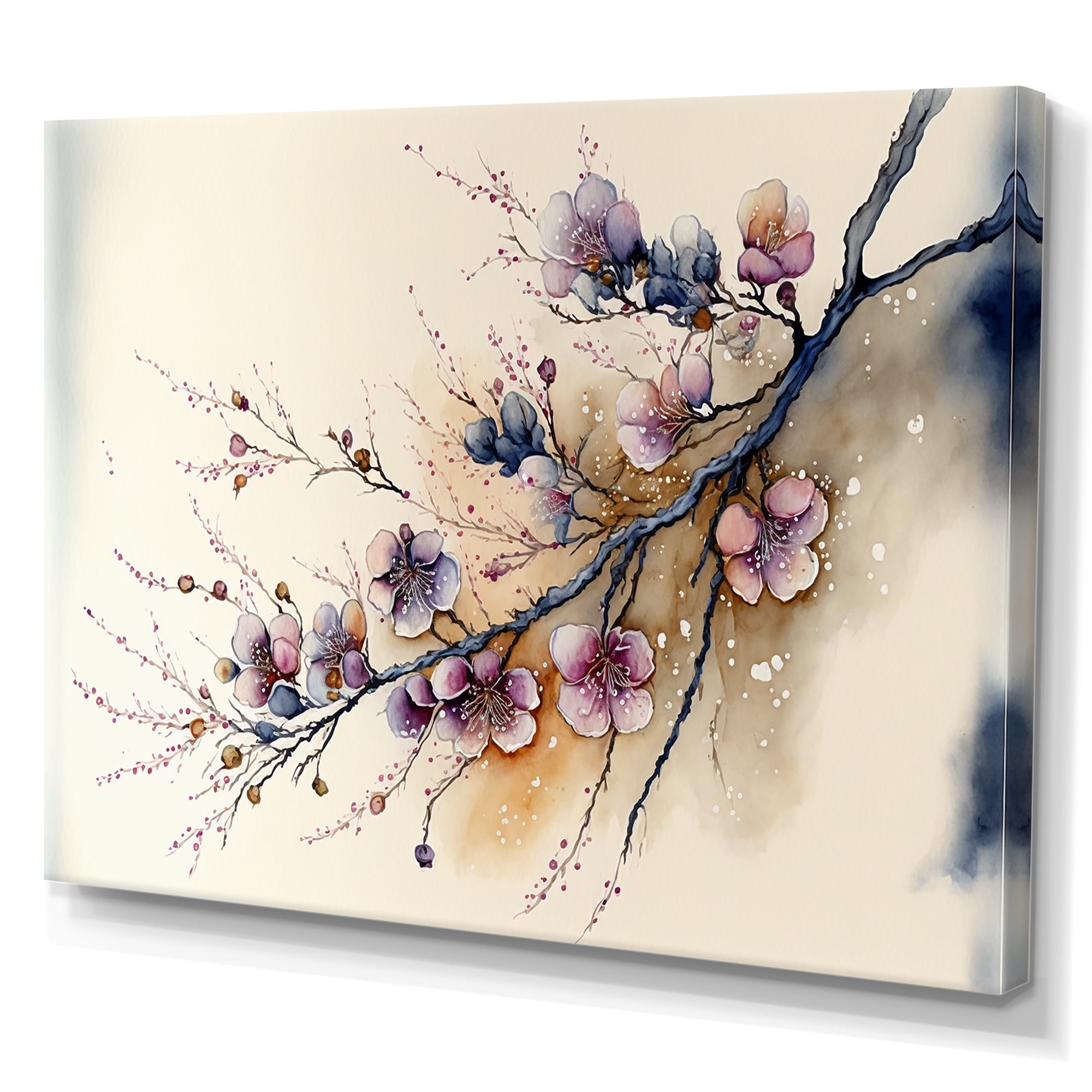 Designart Pink And Plum Cherry Blossom Branch I Canvas Wall Art
