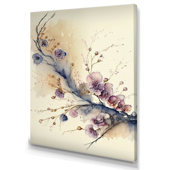 Designart Pink And Plum Cherry Blossom Branch IV Canvas Wall Art