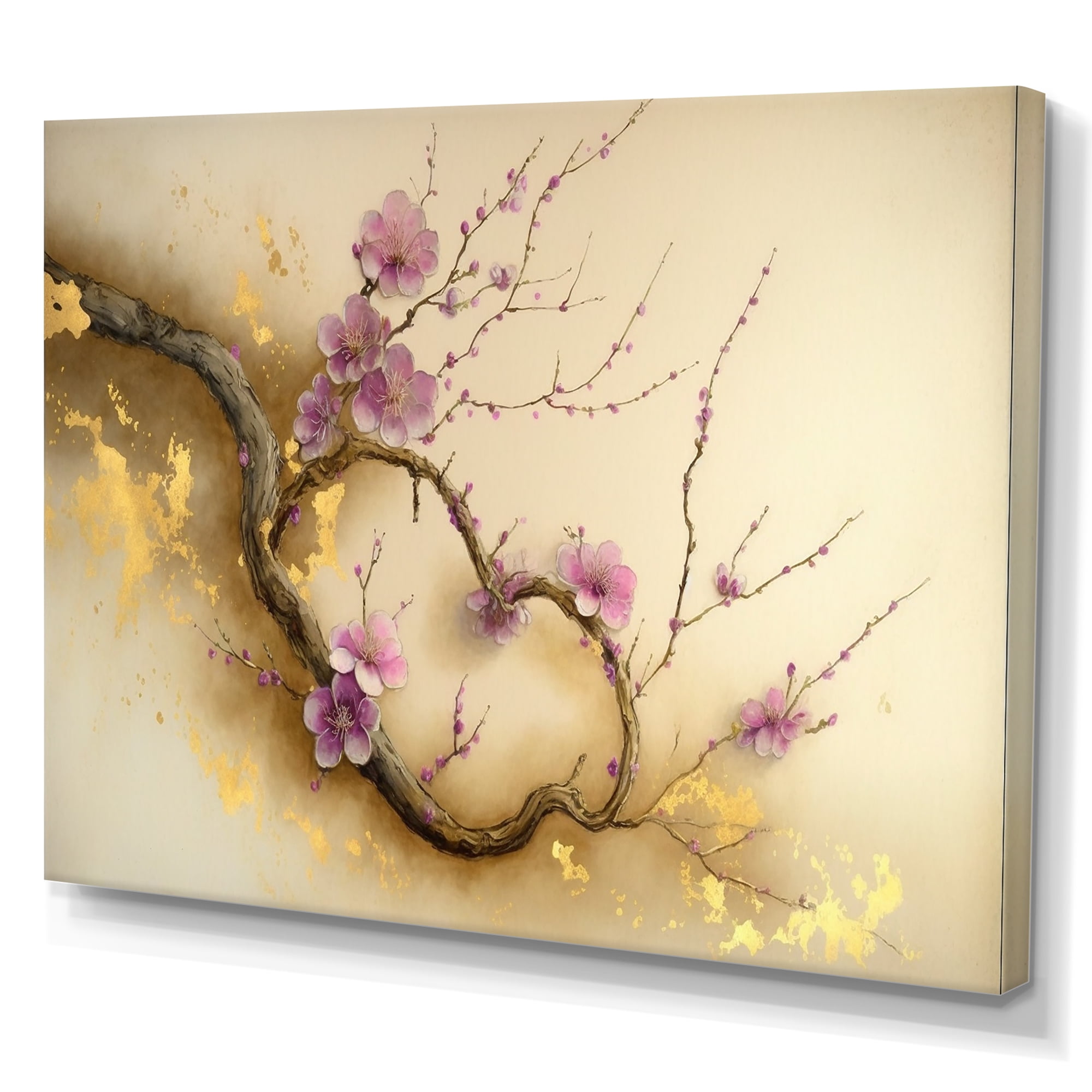 Designart Pink And Plum Cherry Blossom Branch VI Canvas Wall Art