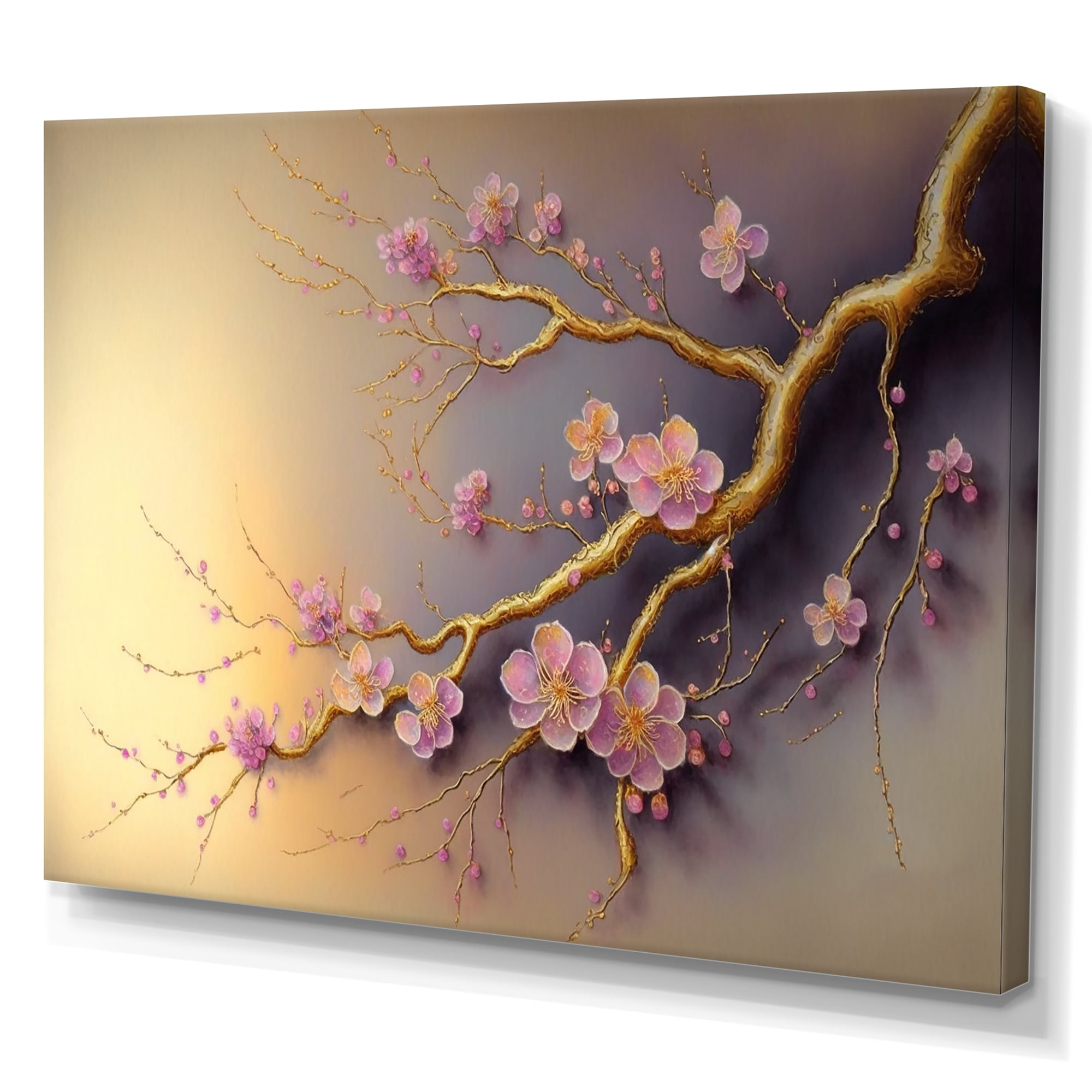 Designart Pink And Plum Cherry Blossom Branch VII Canvas Wall Art