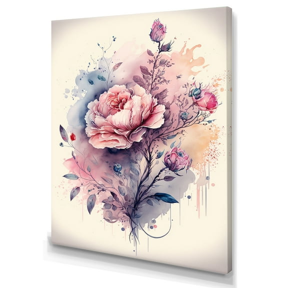 Designart Pink And Purple Rose Design Canvas Wall Art