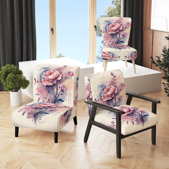 Designart "Pink And Purple Rose Design " Upholstered Floral & Botanical Accent Chair and Modern & Contemporary Arm Chair - Multiple Color & Pattern
