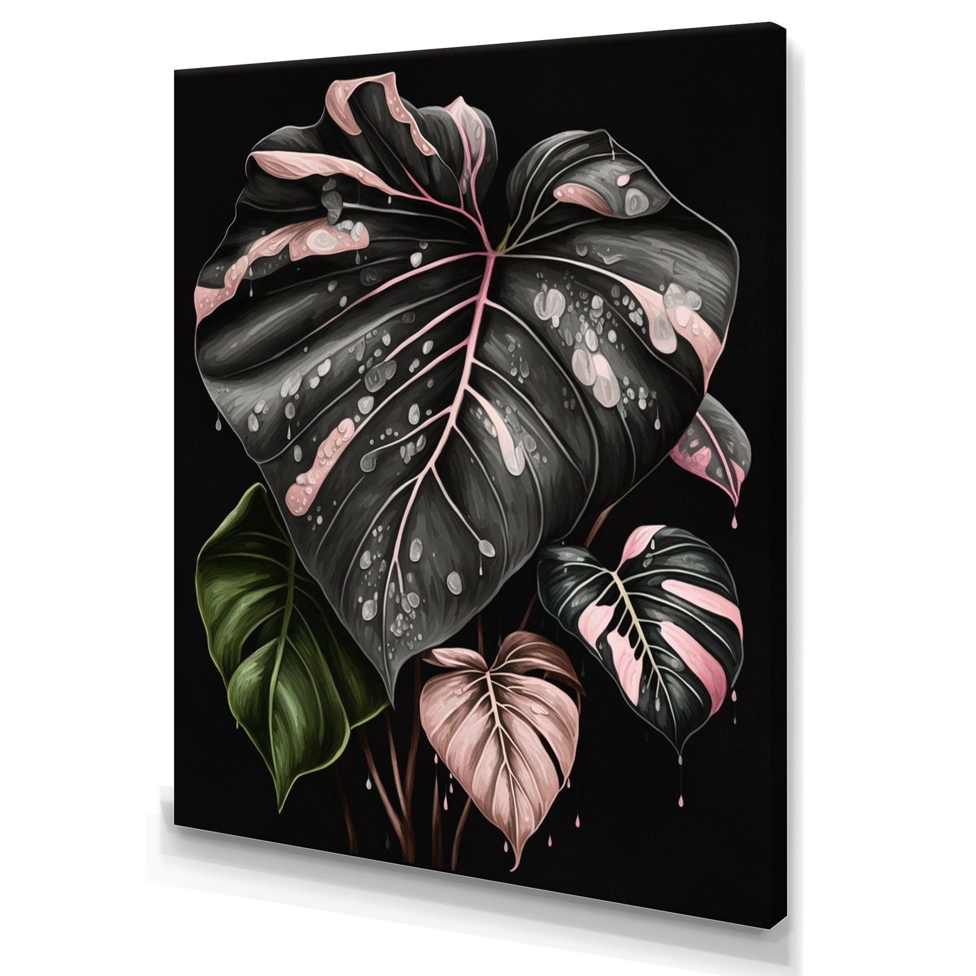 Designart Pink And White Philodendron Leaf I Canvas Wall Art