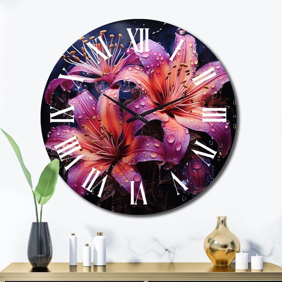 Designart "Pink And violet Fuchsia Fantasy IV" Floral Oversized Wall Clock
