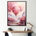 thumbnail image 1 of Designart "Pink Balloon'S Whimsical Spell I" Hot Air Balloon Floater Framed Wall Decor, 1 of 5