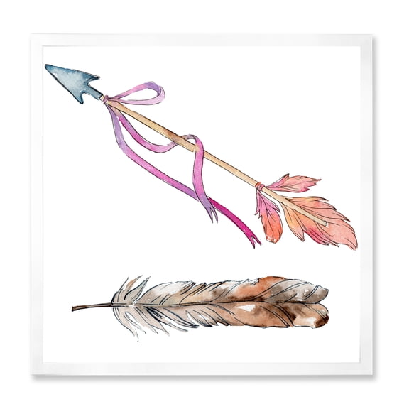 Designart 'Pink Bird Feather From Wing on Arrow' Bohemian & Eclectic Framed Art Print