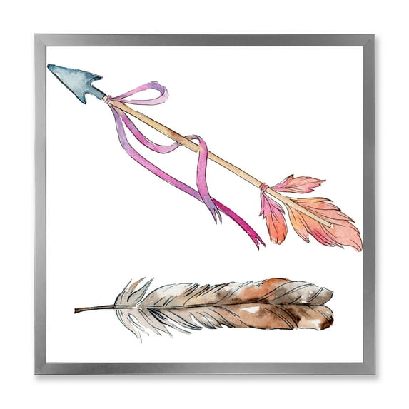 Designart 'Pink Bird Feather From Wing on Arrow' Bohemian & Eclectic Framed Art Print