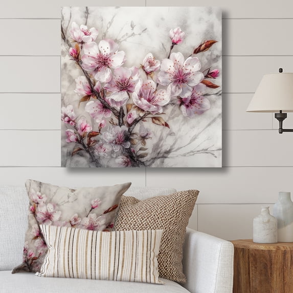 Designart "Pink Blooming Cherry Blossom II" Tree Cherry Blossom Canvas Wall Art