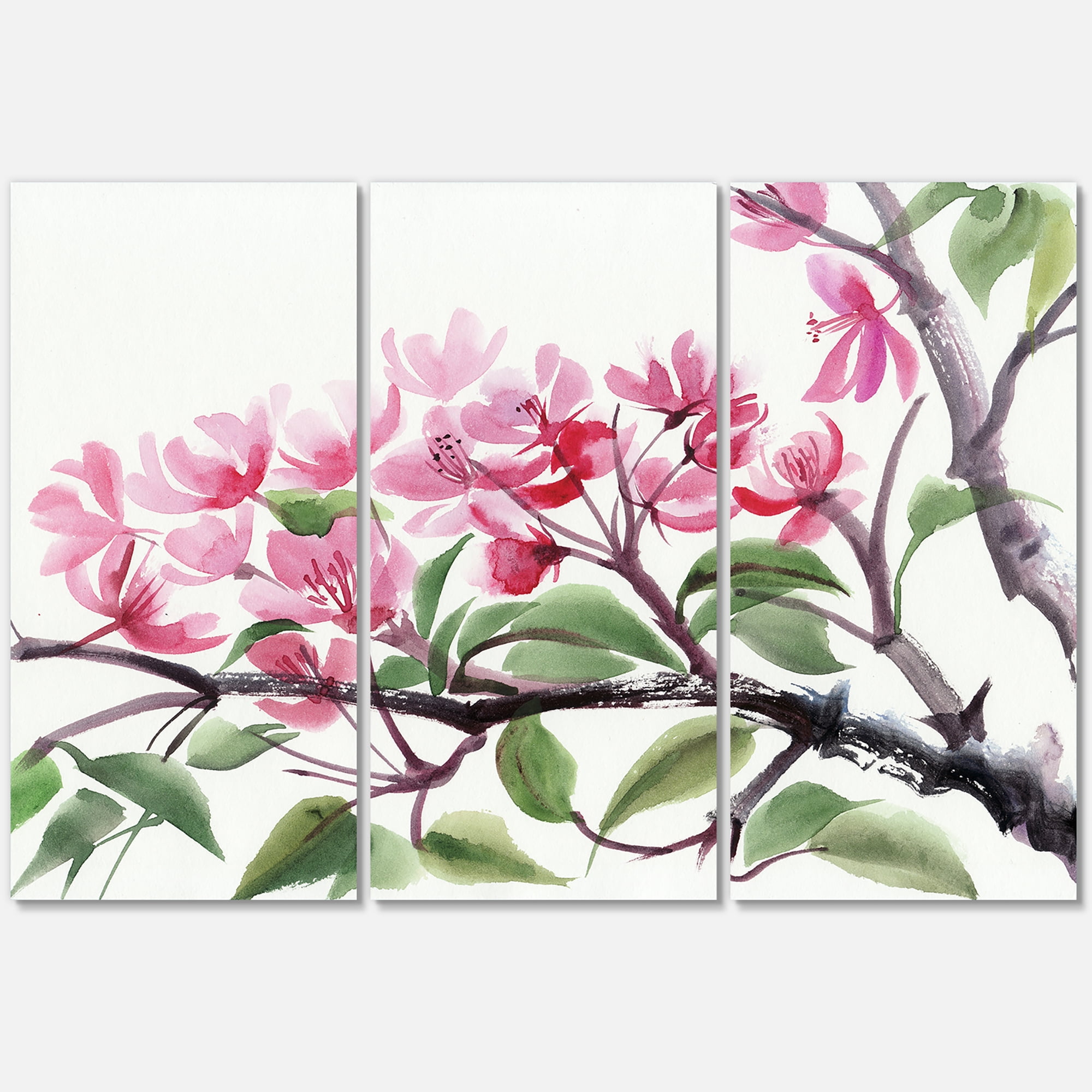 Designart ' Pink Blossoming Floral Tree ' Traditional Canvas Wall Art Print