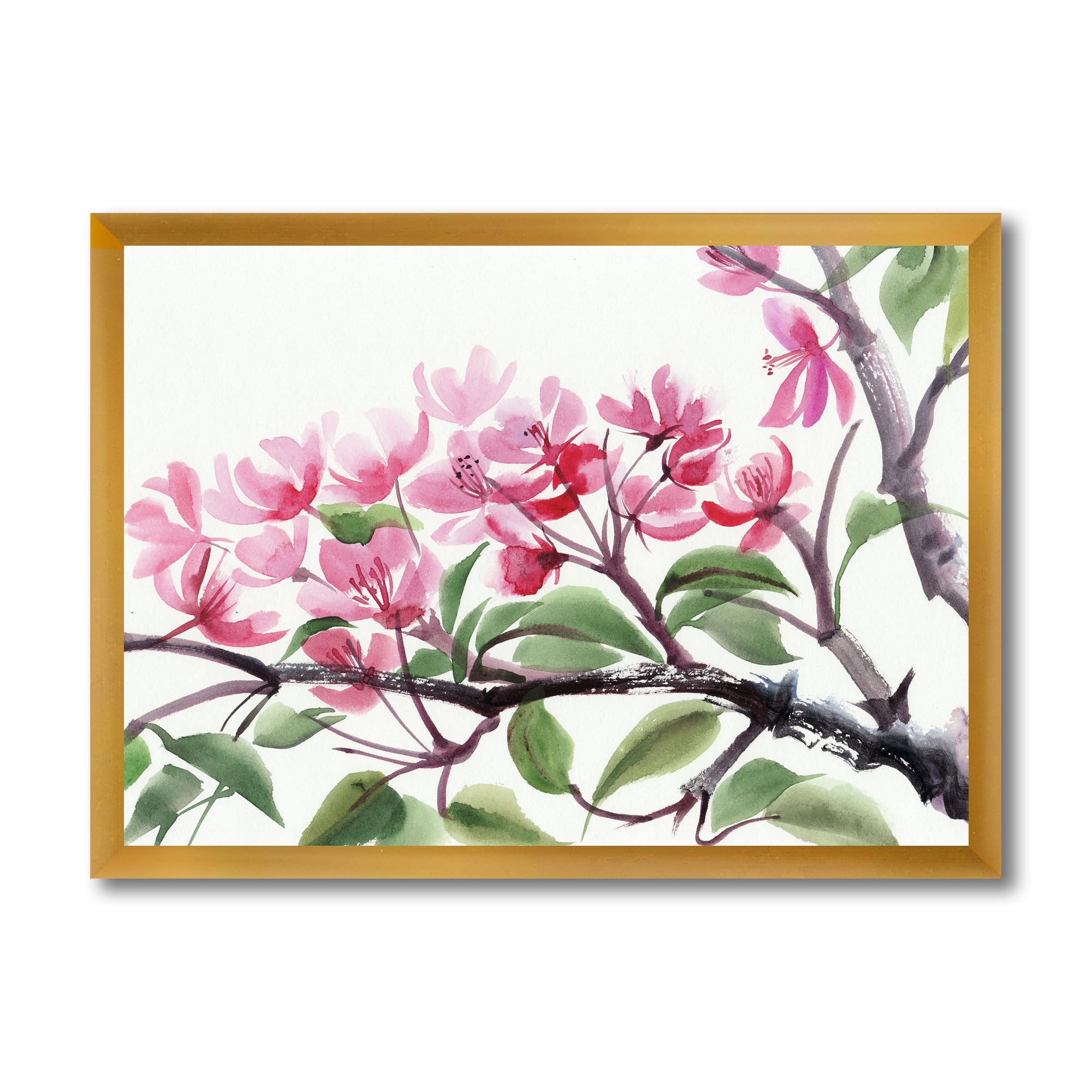 Designart 'Pink Blossoming Floral Tree' Traditional Framed Art Print