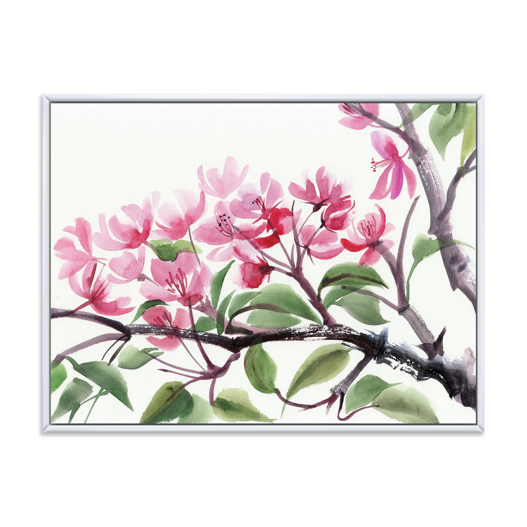 Designart 'Pink Blossoming Floral Tree' Traditional Framed Canvas Wall Art Print