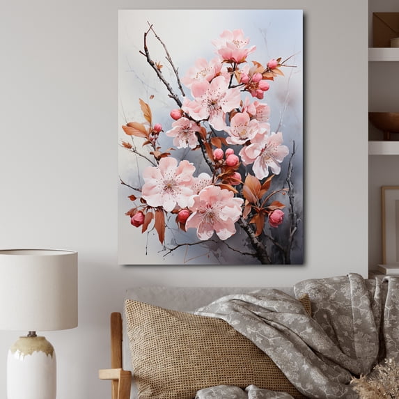 Designart "Pink Blossoms delicate Delicacy II" Floral & Botanical Canvas Print