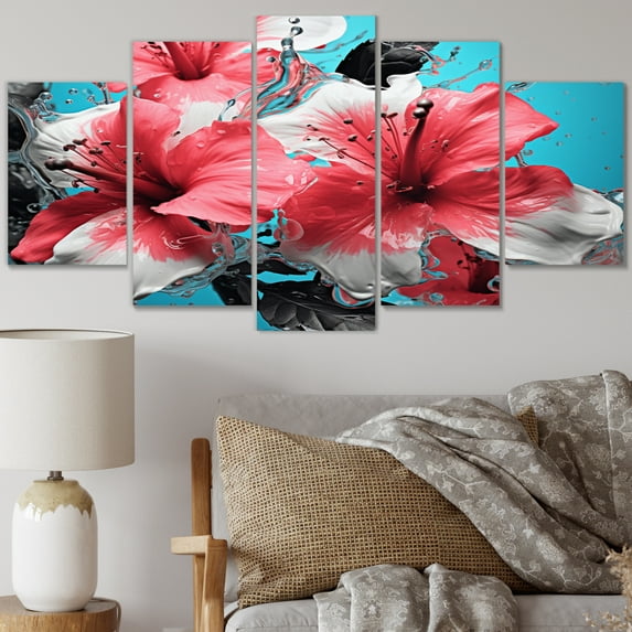 Designart "Pink Blue Botanical Euphony I" Abstract Botanicals Art Living Room Set