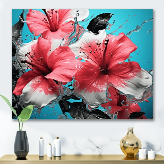 Designart "Pink Blue Botanical Euphony I" Abstract Botanicals Canvas Art Print