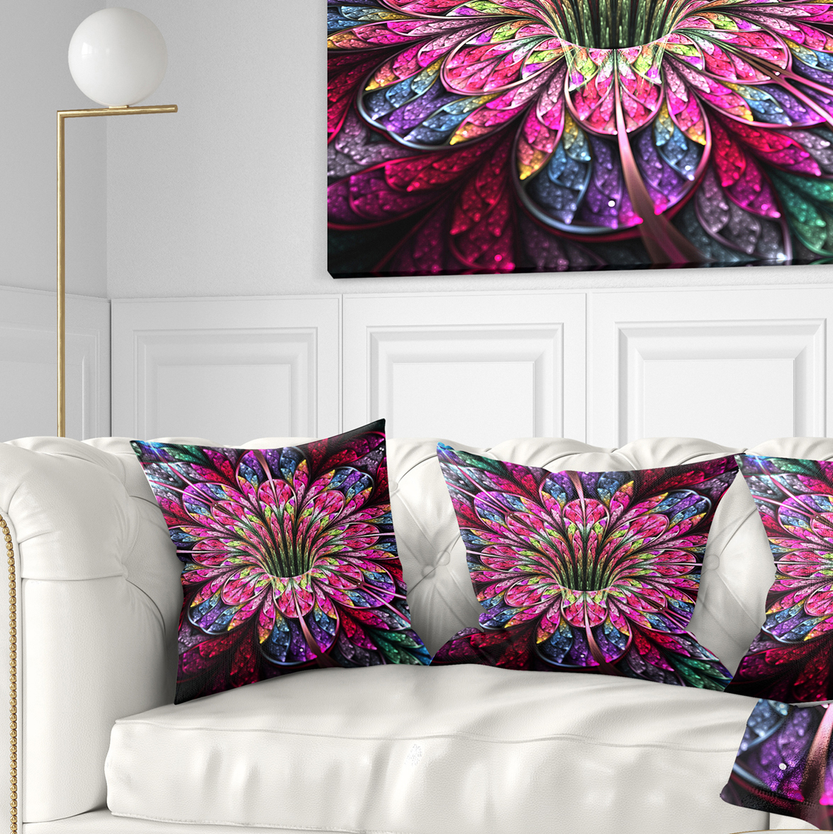 Designart Pink Blue Colorful Flower - Floral Throw Pillow - 18x18