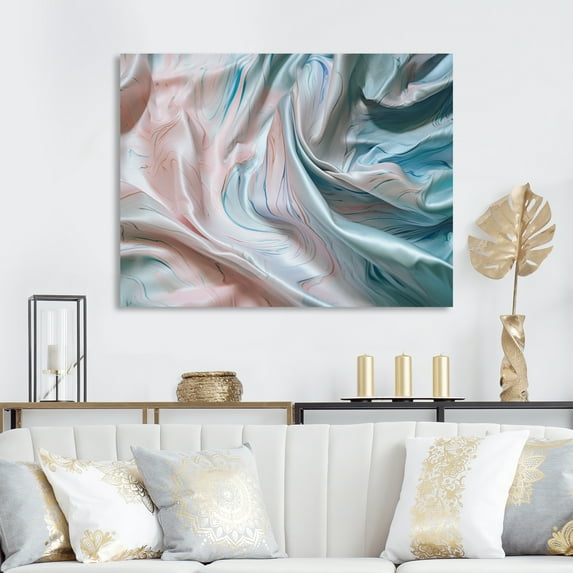 Designart "Pink Blue Dancing Colors II" Abstract Marble Canvas Art Print