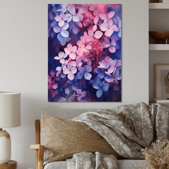 Designart "Pink Blue Lilac Blossoms Fragrant Blossom Melody" Floral Metal Art Print
