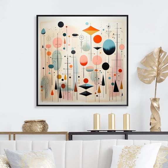 Designart "Pink Blue Mid Century curious Wonders I" Mid-century Floater Framed Canvas Art Print