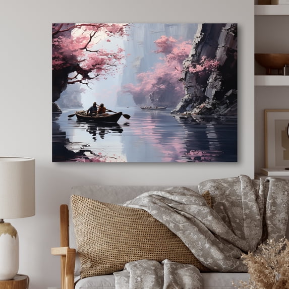 Designart "Pink Boat on Tam Coc River in Vietnam I" Vietnam Metal Art Living Room
