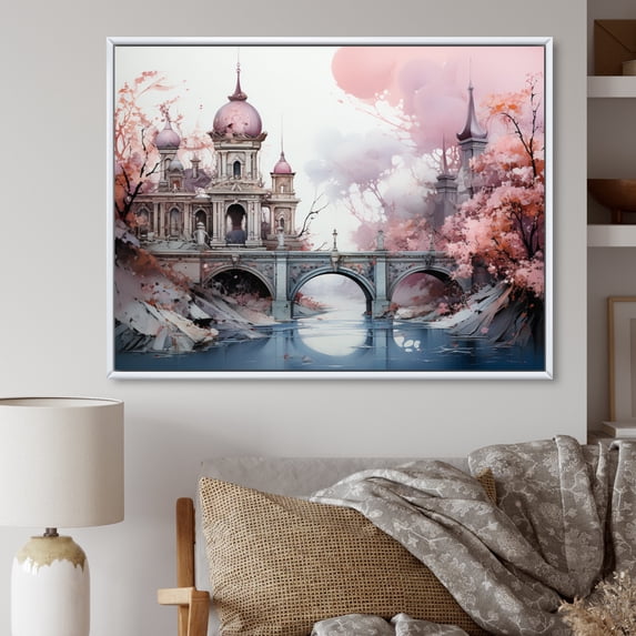 Designart "Pink Bridge captivate Crossing I" Architecture Floater Framed Wall Decor