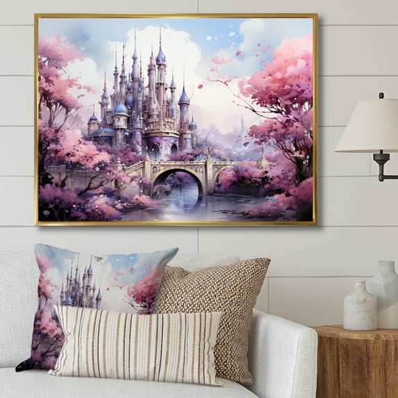 Designart "Pink Bridge captivate Crossing II" Architecture Floater Framed Canvas Art Print