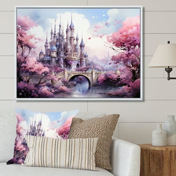 Designart "Pink Bridge captivate Crossing II" Architecture Floater Framed Canvas Art Print