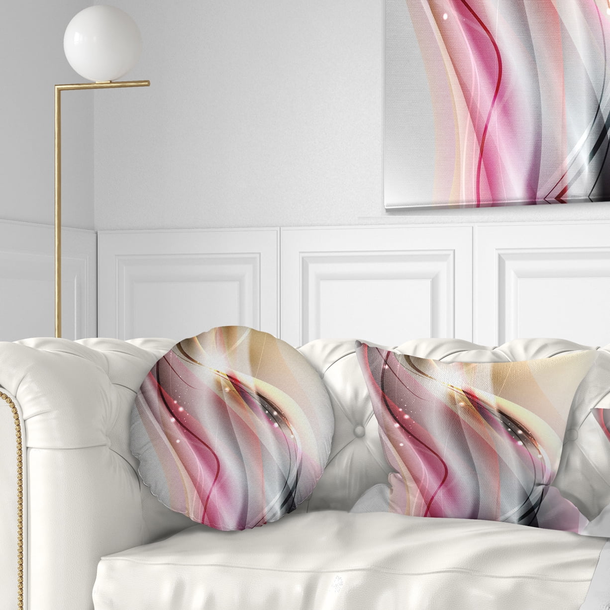 Designart Pink Brown Abstract Lines - Abstract Throw Pillow - 12x20