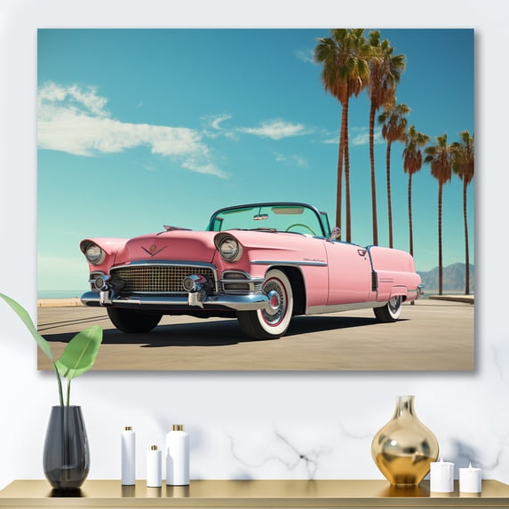 Designart "Pink Cadillac in Miami III" Transportation Canvas Art Print