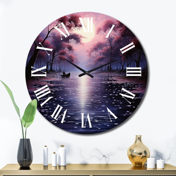Designart "Pink Canal Serenitys Reflection painting" Canals Oversized Wall Clock