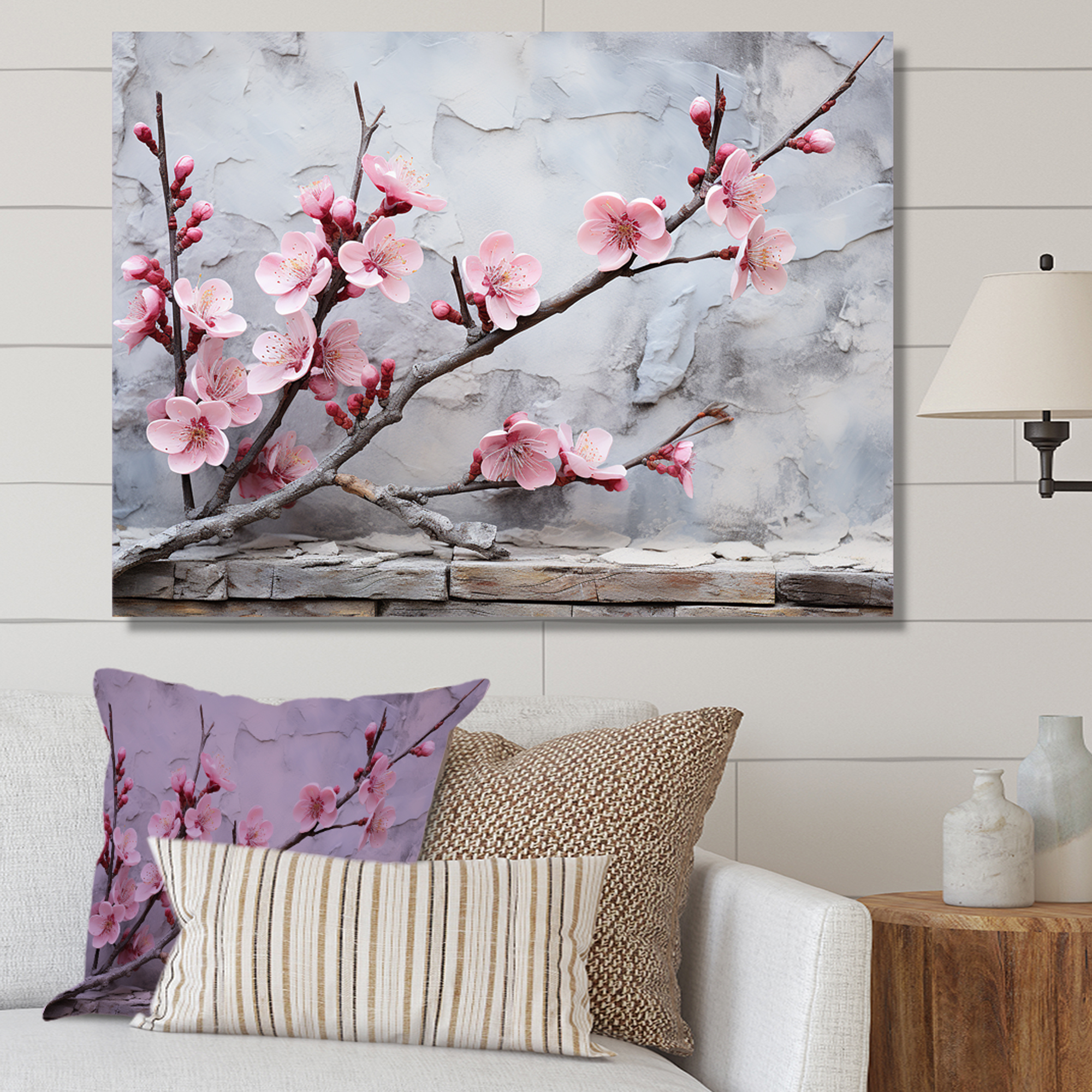 Designart "Pink Cherry Blossom Winter's Farewell I" Landscapes Wall Art ...