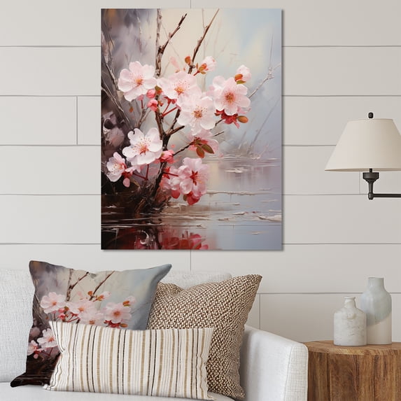 Designart "Pink Cherry Blossom love expression I" Floral & Botanical Metal Wall Art