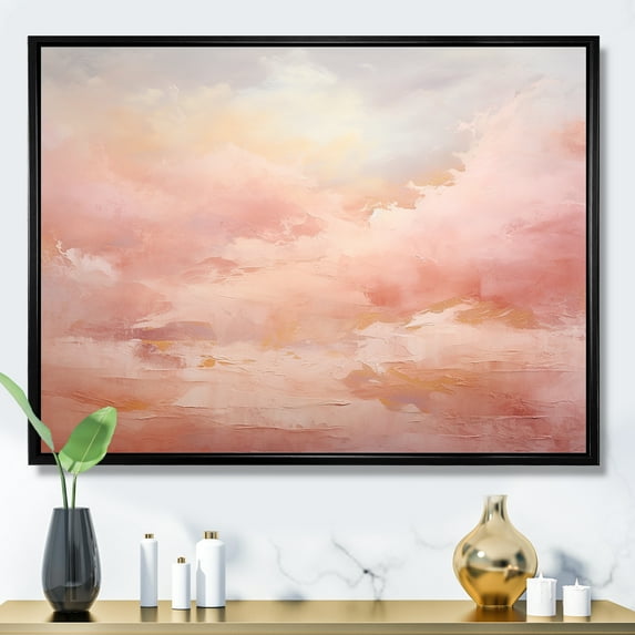 Designart "Pink Clouds On The Horizon Palette" Abstract Shapes Floater Framed Wall Art Living Room
