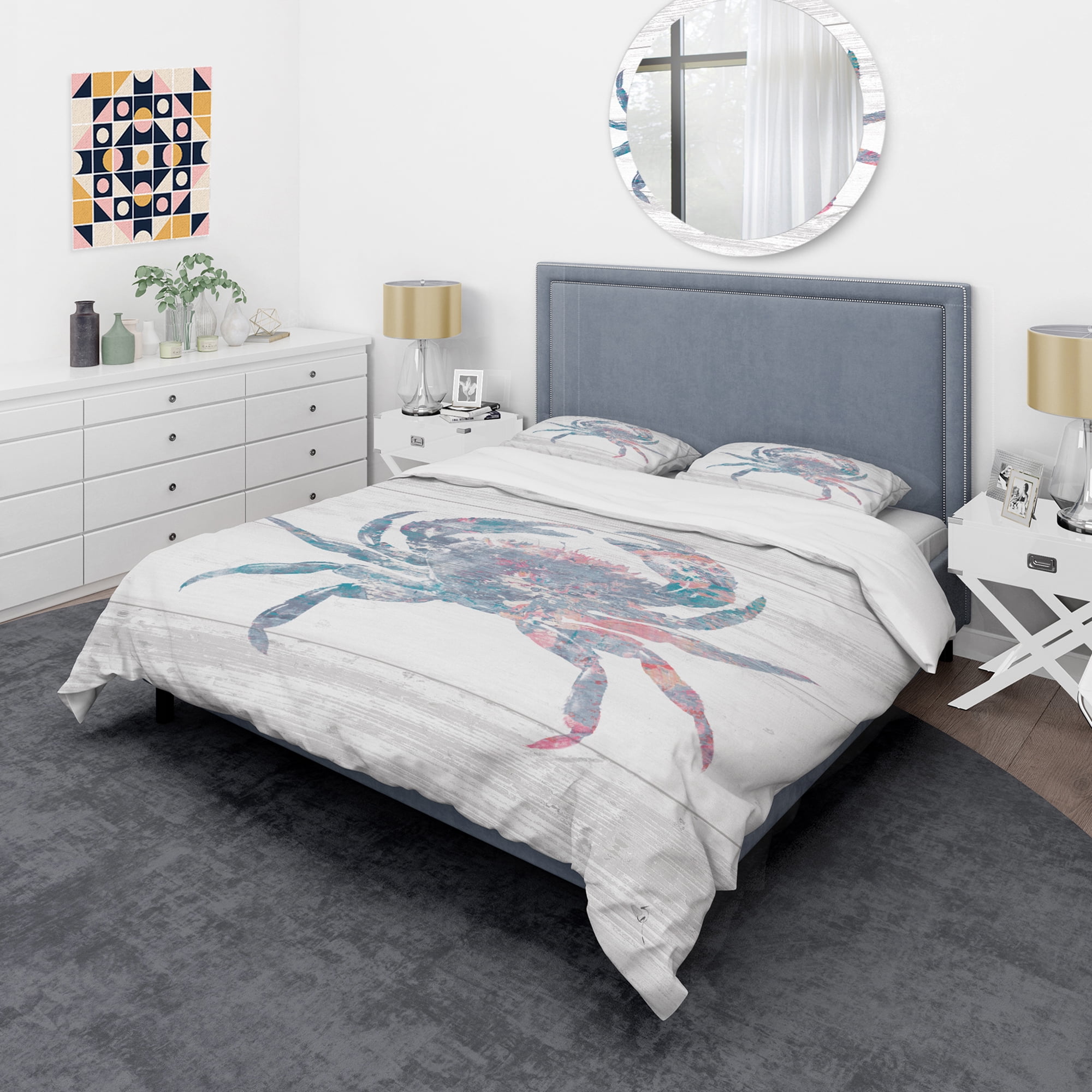 Designart 'Pink Crab Ocean Life' Coastal Duvet Cover Set