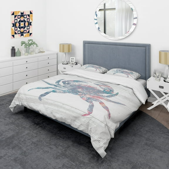 Designart 'Pink Crab Ocean Life' Coastal Duvet Cover Set