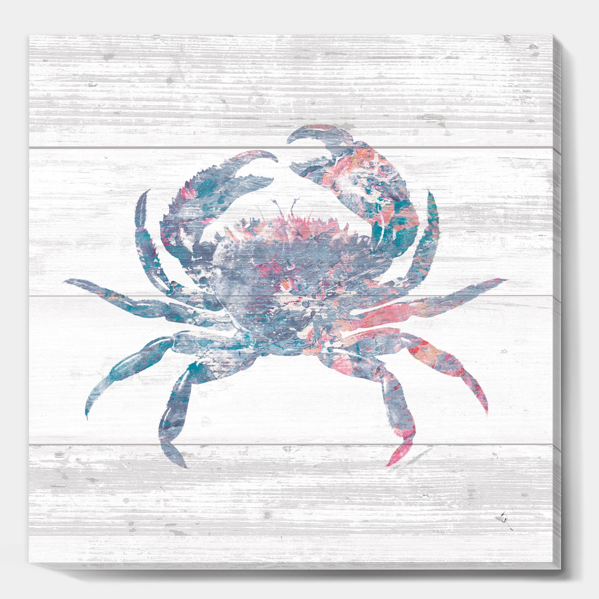 Designart 'Pink Crab Ocean Life' Nautical & Coastal Canvas Artwork