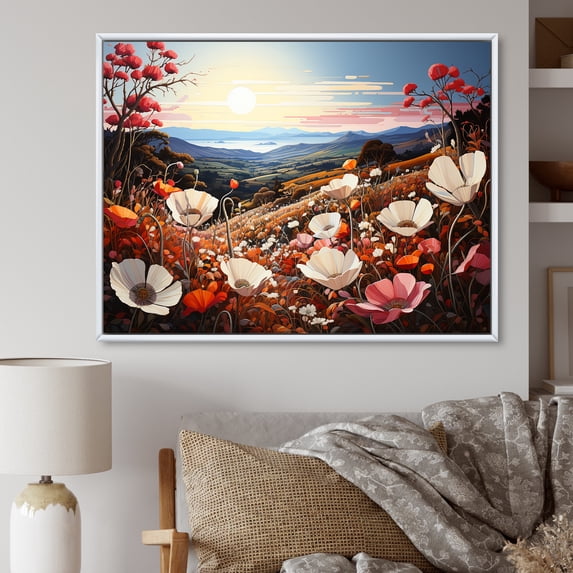 Designart "Pink Crimson Petal Haven III" Flower Floater Framed Canvas Prints