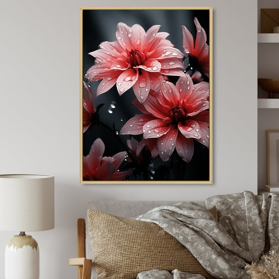 Designart "Pink Crimson euphony I" Floral Floater Framed Canvas Print
