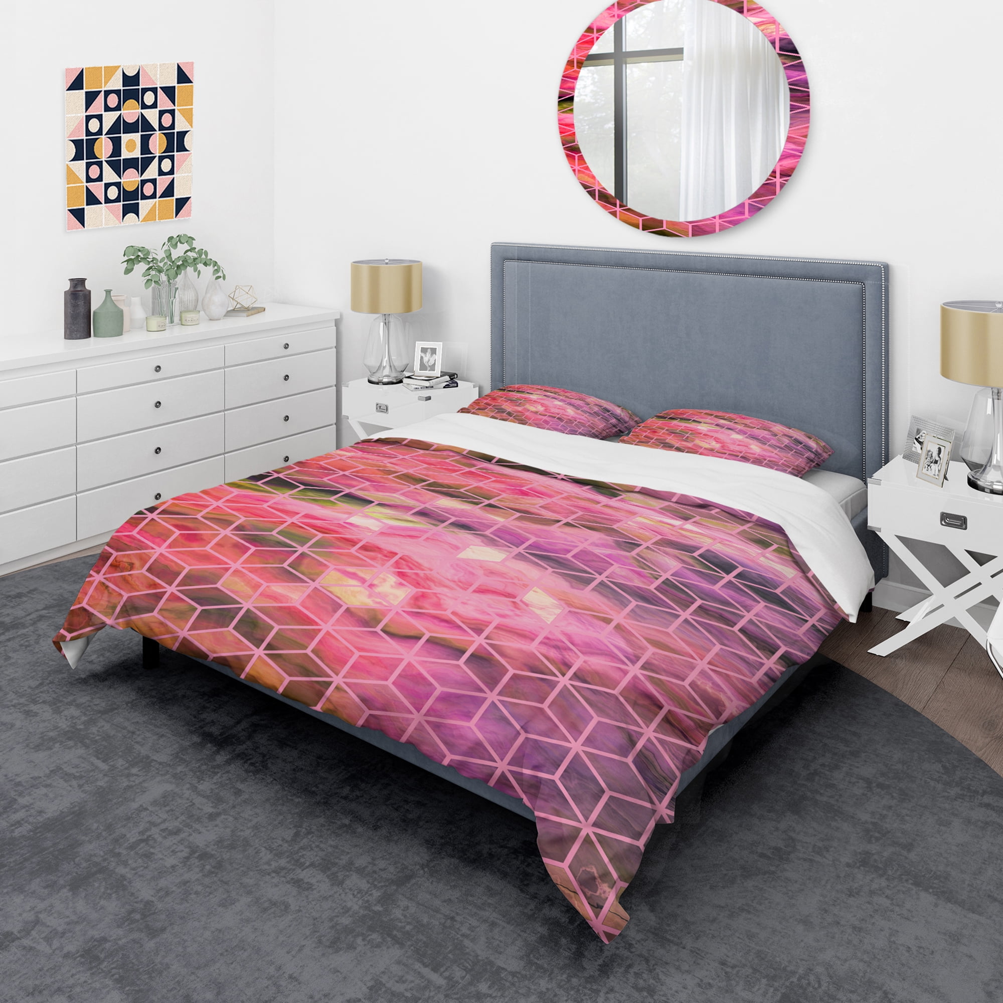 Designart 'Pink Cubes Structure of Marbled Background' Modern & Contemporary Duvet Cover Set