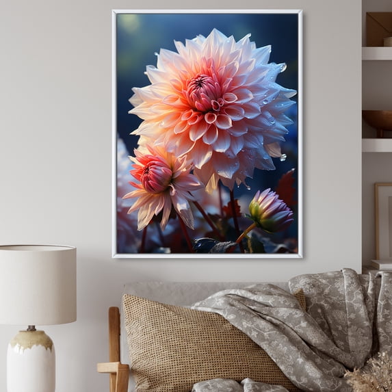 Designart "Pink Dahlia love expression II" Floral Floater Framed Wall Art Print
