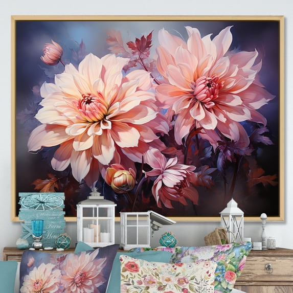 Designart "Pink Dahlia love expression IV" Floral Floater Framed Canvas Art Print