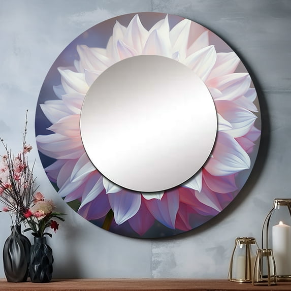 Designart "Pink Dahlia love expression V" Dahlia Pink Large Round Mirror - Round Mirror Wall Décor - Traditional Round Printed Mirror 29" x 29" Inch