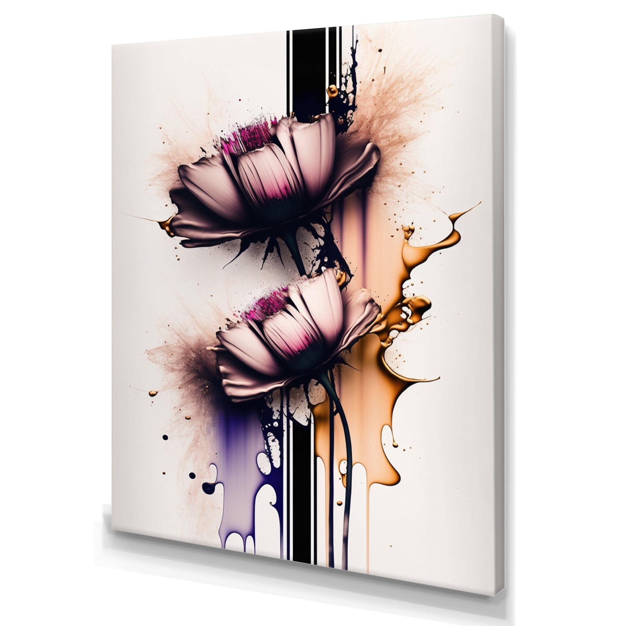Designart Pink Daisy Flower On Abstract Fusion I Canvas Wall Art