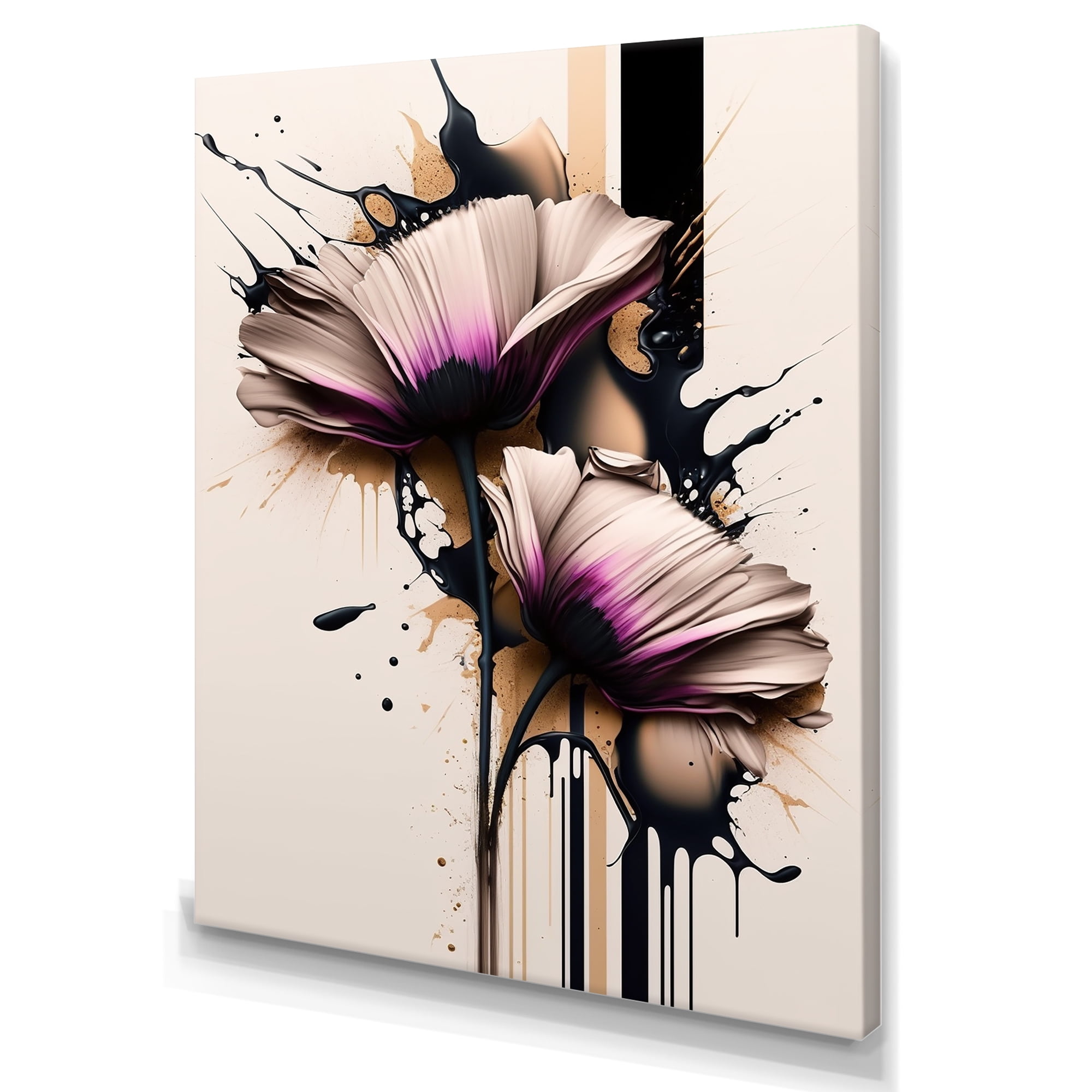 Designart Pink Daisy Flower On Abstract Fusion II Canvas Wall Art