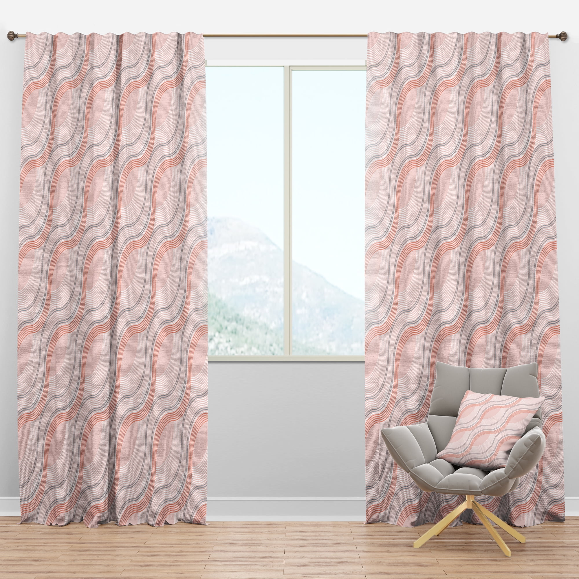 Designart 'Pink Elegant Pastel Waves Retro' Mid-Century Modern Blackout Curtain Panel