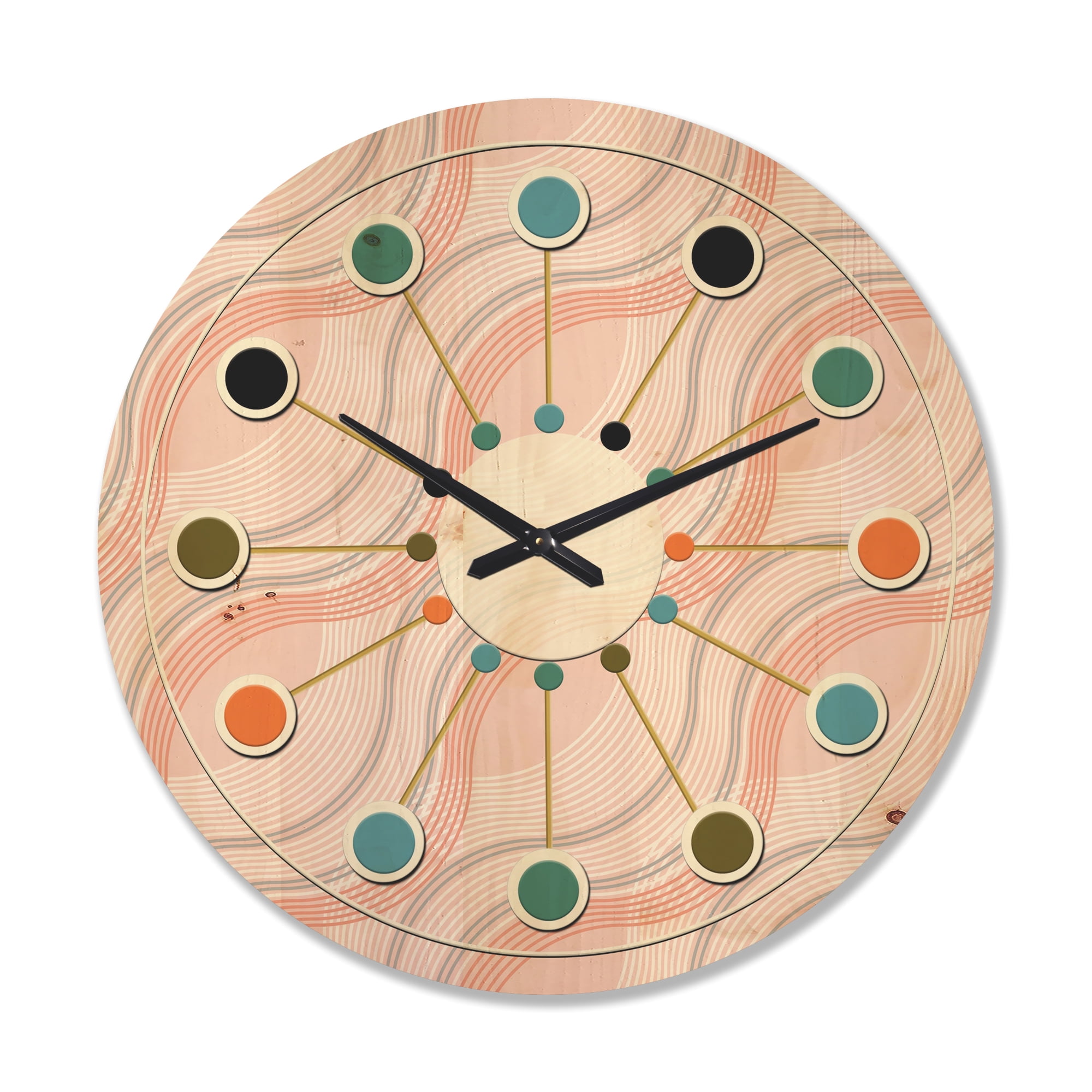 Designart 'Pink Elegant Pastel Waves Retro' Mid-Century Modern Wood Wall Clock