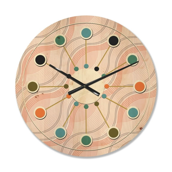 Designart 'Pink Elegant Pastel Waves Retro' Mid-Century Modern Wood Wall Clock