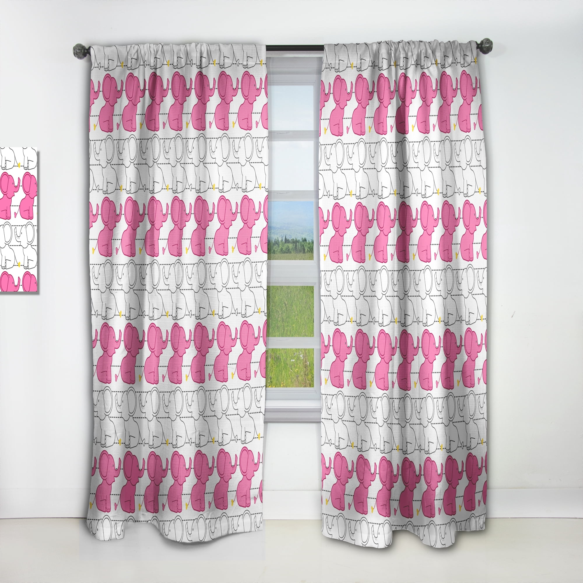 Designart 'Pink Elephant Kids Collage' Tropical Curtain Panel