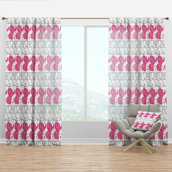 Designart 'Pink Elephant Kids Collage' Tropical Pink Sheer Curtain Panel