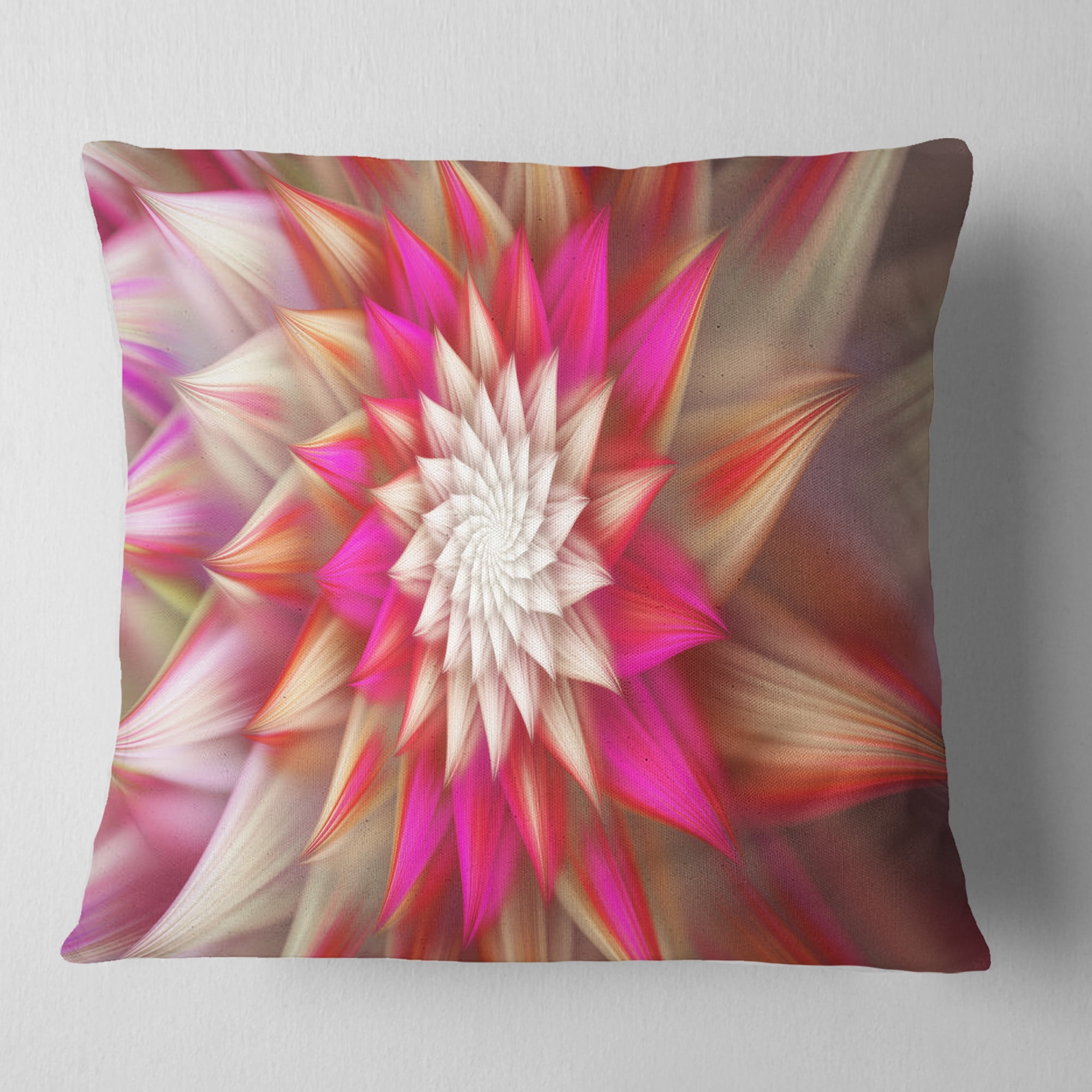 Designart Pink Exotic Fractal Flower - Abstract Throw Pillow - 18x18